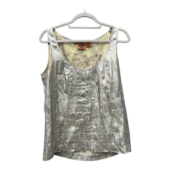 Tory Burch Women's Gold T Metallic Sleeveless Blouse Tank Top Size 8 elegant - Picture 2 of 6